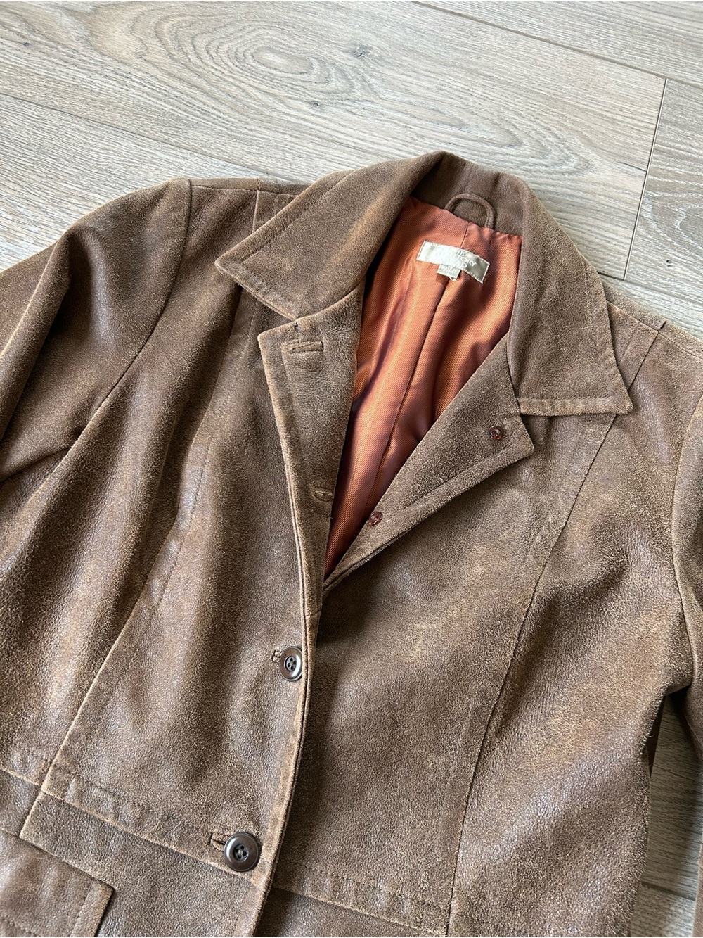 THE TERRITORY AHEAD Leather Blazer Jacket Brown Distressed Size Small